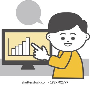 A man pointing at a number on a computer screen
