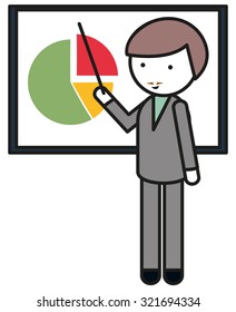 Man pointing at pie chart illustration