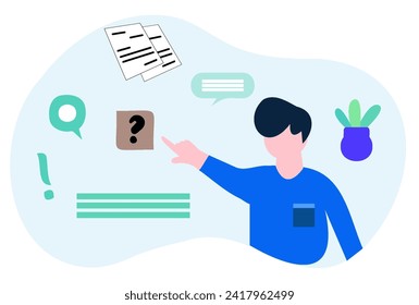 Man pointing a question mark faq