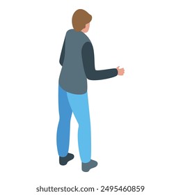 Man pointing or showing something with his hand isometric illustration