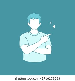 Homem apontando para a ilustração lateral
