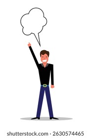 Man Pointing at Speech Bubble Flat Style Isolated. Cartoon people, emotions and activities vector art