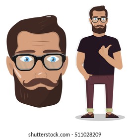 Man pointing towards something interesting isolated on white.