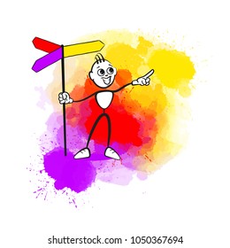 Man pointing up. Emotional business icon for digital marketing and print. Stickman series.