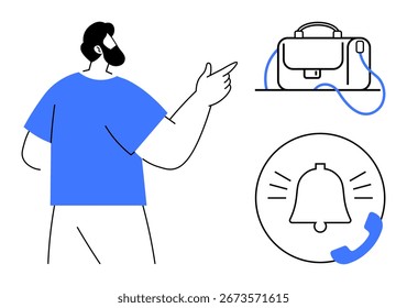 Muchos apuntan a los símbolos de maletín y notificación que indican tareas comerciales y alertas de comunicación. Ideal para la gestión empresarial, organización del lugar de trabajo, comunicación digital, recordatorios de tareas