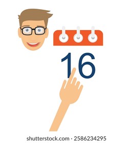 Man points at the calendar. Deadline, vector illustration.