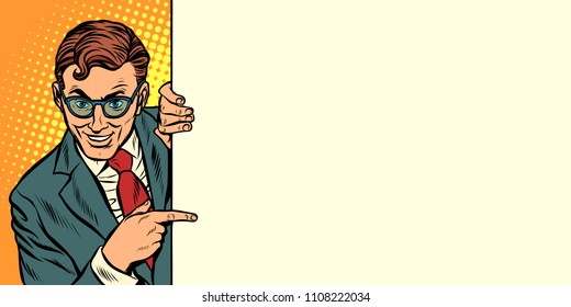 man points copy space background. horizontal orientation. Pop art retro vector illustration vintage kitsch drawing