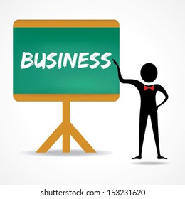 Man points to handwritten business with chalk on the board stock vector