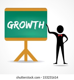 Man points to handwritten growth with chalk on the board stock vector