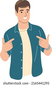 The man points his finger at himself. The "I" gesture.