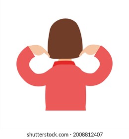 A man points with his hands to his back, which hurts