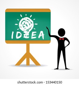Man points to idea concept on green board stock vector