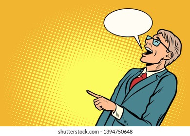 the man points and laughs. Comic cartoon pop art vector retro vintage drawing