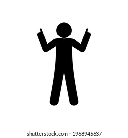 man points up, stick figure illustration man, finger directs, isolated pictogram human silhouette