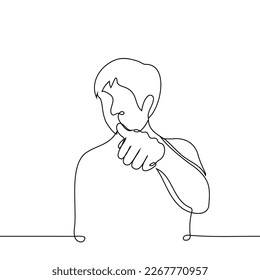 man pokes index finger at viewer - one line drawing vector. concept accusation, single out someone, point out