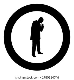 Man poking in nose use finger Male cleans nasal passages silhouette in circle round black color vector illustration solid outline style image