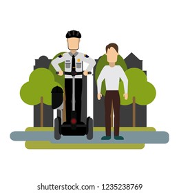 Man and police with hoverboard
