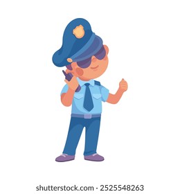 Homem Policial em Uniforme Azul e Cap on Duty Vetor Ilustração