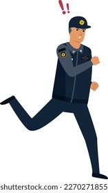 Man Police Running Chasing Flat Character Design