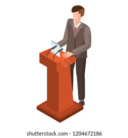 Man at political debate icon. Isometric of man at political debate vector icon for web design isolated on white background