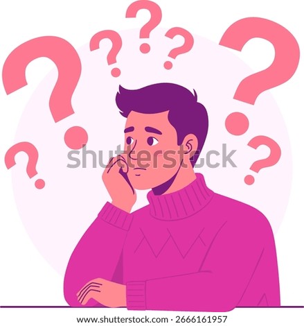 Man Pondering a Question. Cute Flat Vector Illustration