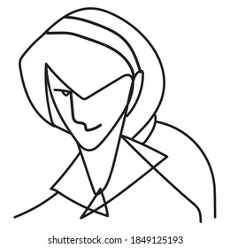 Man With Pony Tail Hair, Continuous Line Style Vector Illustration