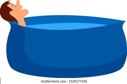 Hombre en piscina, ilustración, vector sobre fondo blanco.
