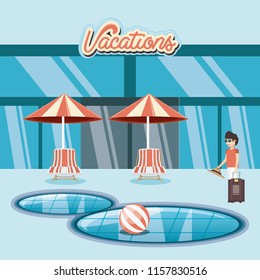 man in the pool scene travel vector ilustration
