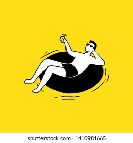 Man in pool. Summer. Vector illustration