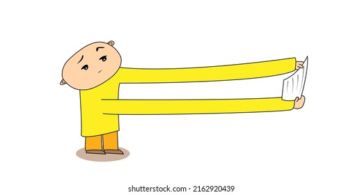 A man with poor eyesightvtries to read the text on his outstretched hands.