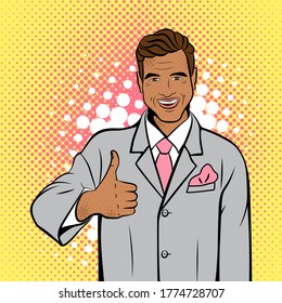 Man in pop art style. Vector background in comic style retro pop art. Illustration for print advertising and web. 
