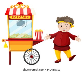 Man And Popcorn Vendor Illustration