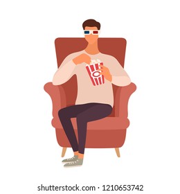 Man with popcorn watching movie