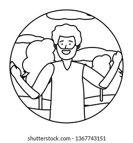 man portrait avatar round icon black and white