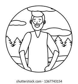 man portrait avatar round icon black and white