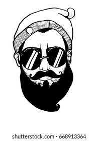Man portrait with beard and sunglasses in hat vector graphic