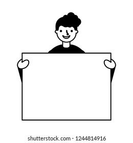 man portrait with blank banner
