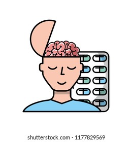 man portrait brain medication mental care