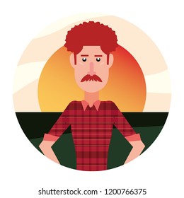 man portrait character landscape background