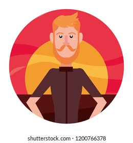 man portrait character landscape background