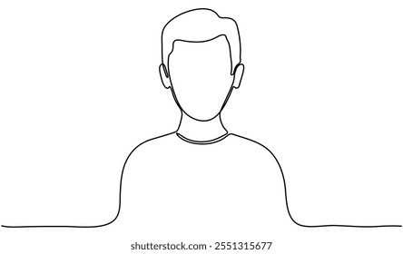 Man portrait continuous line drawing. Male avatar linear empty frame. Vector illustration isolated on white.