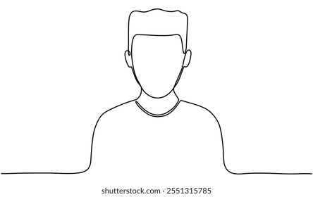 Man portrait continuous line drawing. Male avatar linear empty frame. Vector illustration isolated on white.