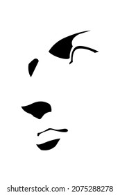 man portrait. facial features eyes, nose and lips. silhouette face young man - illustration minimalism, flat style