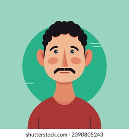 Man portrait illustration in vector format. Indian man portrait. Flat color man face. Human face illustration. Man avatar character. Face with beard. Male person face. Flat vector character.