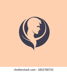 Man porträtiert das Logo in einer Kreisform.Profil sieht gut aussehend männlich aus.Vektorsymbol einzeln auf hellem Hintergrund.Emblem-Zeichen.