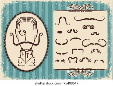 Man portrait and mustaches.Retro background on old paper