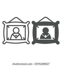 Man portrait painting line and solid icon, city museum concept. Vector graphics. Wall picture with historical person sign on white background, outline style icon for mobile or web design