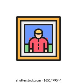 Man portrait, painting, photo, selfie flat color line icon.