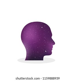 Man portrait in profile. Universe texture. Vector illustration