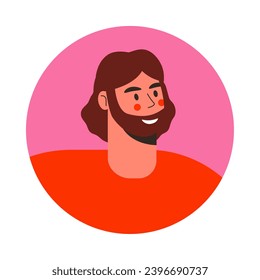 Man portrait in round frame. Avatar of male character isolated on white background. User profile. Flat vector cartoon illustration.	